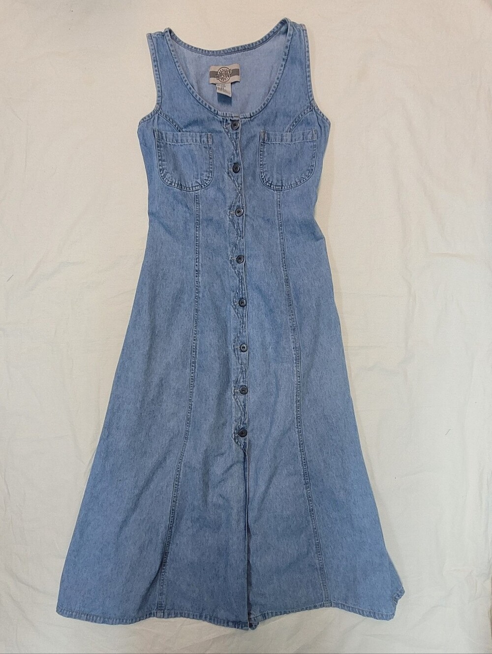 Denim Republic Button-Front Light Blue Denim Tank Maxi Dress Sz 5/6 Corset Back